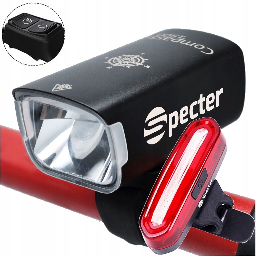 Spectre COMPASS svetlo na bicykel 1500 lm USB + svetlo na bicykel Spectre YQ-Y19 120 lm batéria